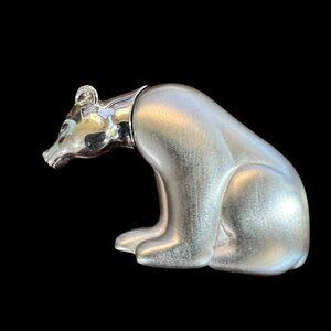 Liz Claiborne Polar Bear Brooch‎ Brushed Shiny Silver Tone Pin Vintage Marked LC
